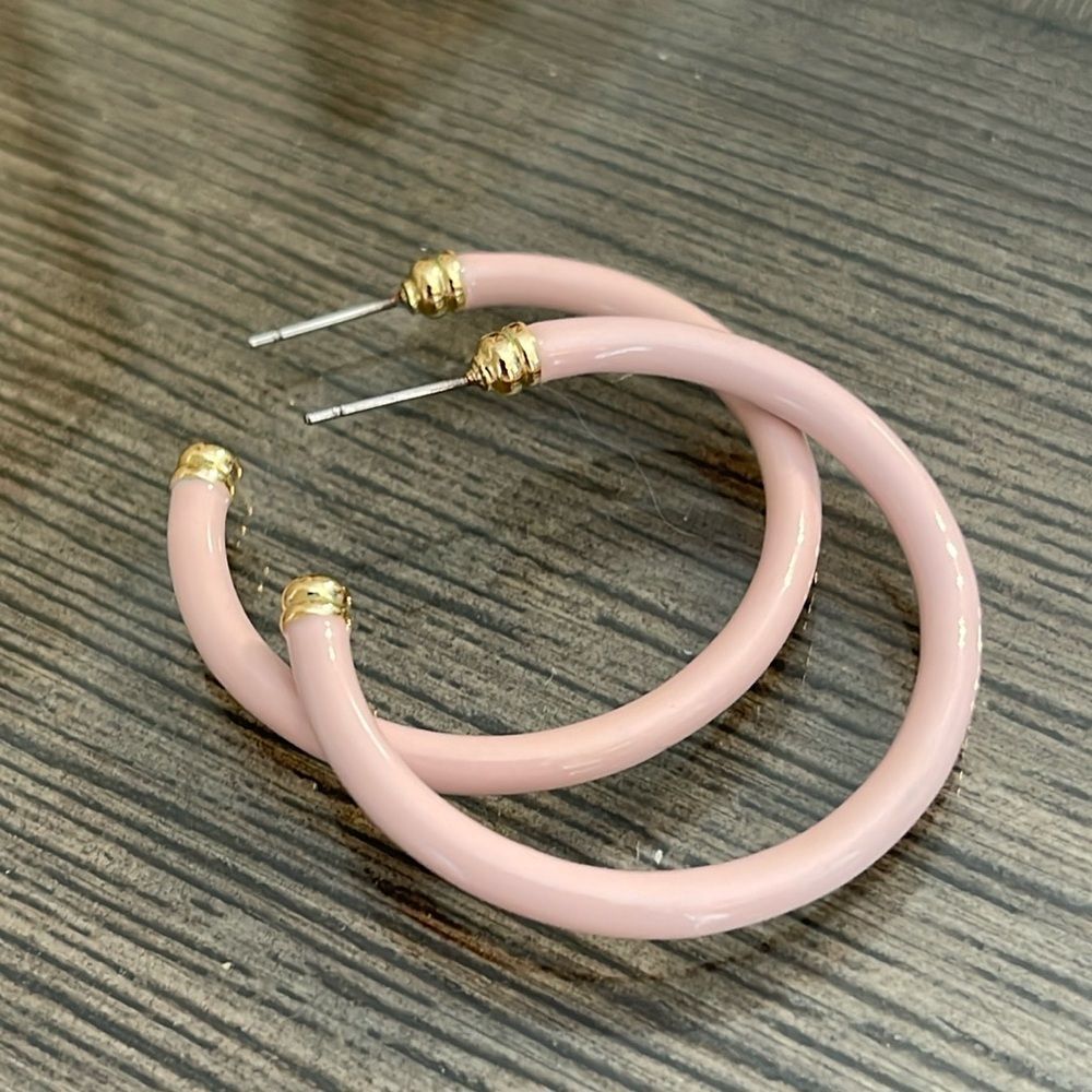 Boutique Pink Blush Enamel Hoop Earrings
